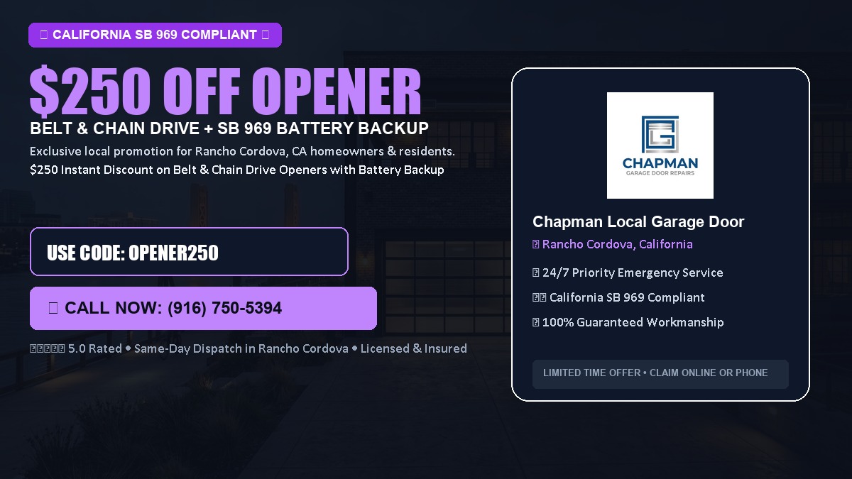 $250 OFF Smart Garage Door Opener Installation (Belt & Chain Drive with California SB 969 Battery Backup) in Rancho Cordova, CA